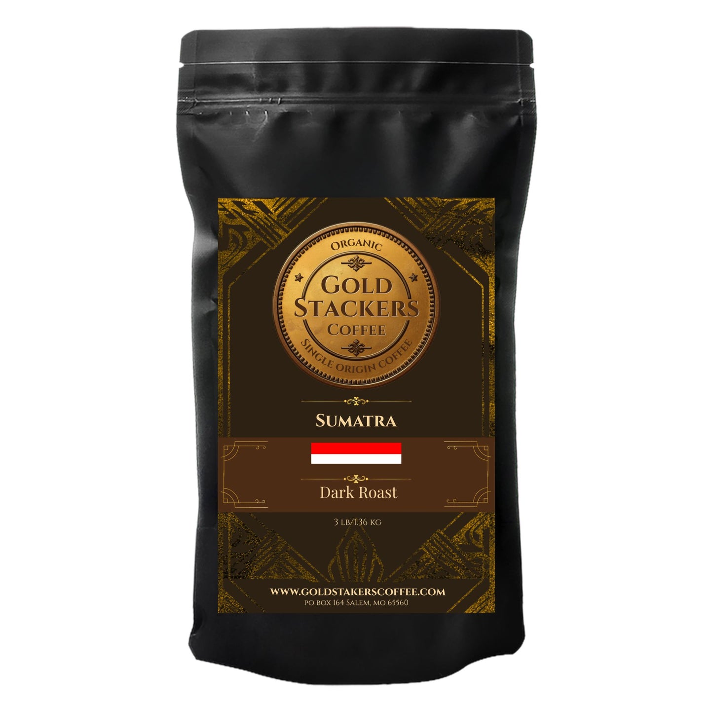 Gold Stackers Coffee 12oz Sumatra Dark Roast with 1/4 Goldback